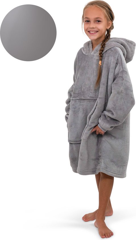 Couverture à capuche Smileify® - Couverture polaire avec manches - Plaid - Oodie - Snuggie - Grijs Kids