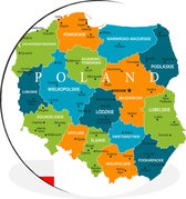 WallCircle - Wandcirkel - Muurcirkel - Kaart van Polen in felle kleuren - Aluminium - Dibond - ⌀ 30 cm - Binnen en Buiten