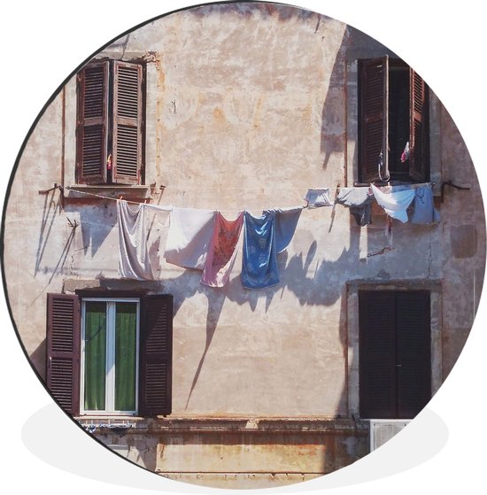 WallCircle - Wandcirkel - Muurcirkel - Waslijn met kleding in Rome in Italië - Aluminium - Dibond - ⌀ 30 cm - Binnen en Buiten