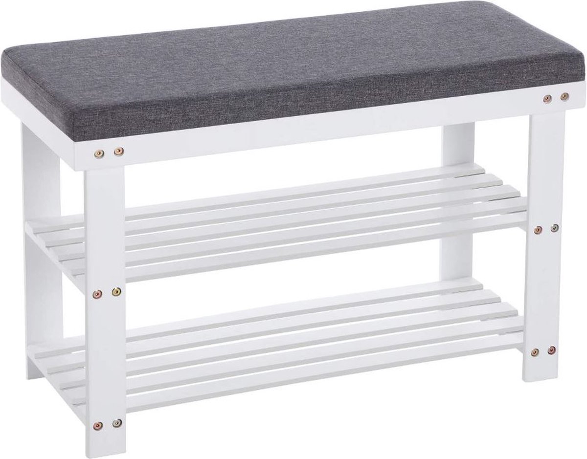 MIRA Home Schoenenrek - Schoenenbank - Bamboe - Wit - 71x29x49