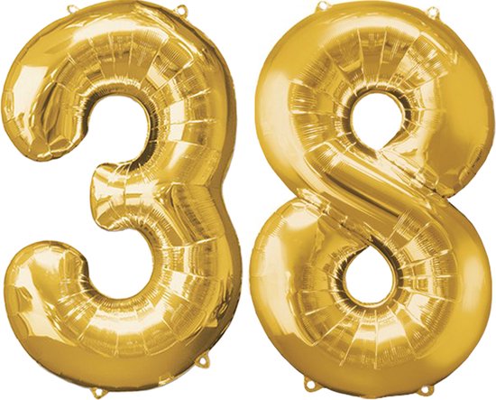 Versiering 38 Jaar Ballon Cijfer 38 Verjaardag Versiering Folie Helium Ballonnen Feest Versiering XL Formaat Goud - 86Cm