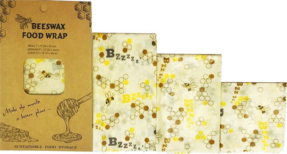 Nixnix® - Bijenwas wraps - Bijen - Doek - 3 stuks - Herbruikbaar