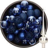 Decoris Kerstballen - 37x stuks - 6 cm - kobalt blauw - kunststof - incl. glazen piek mat zilver