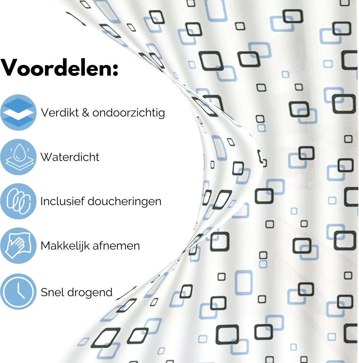 VAIVE Douchegordijn Blauw 180x200 Anti Schimmel Douchegordijnen