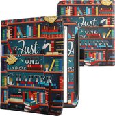 kwmobile flip cover geschikt voor Pocketbook Era - Hoes met handgreep en voorvak voor e-reader - Book case in meerkleurig - bibliotheek design