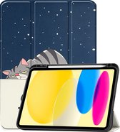 Hoesje Geschikt voor iPad 2022 Hoes Case Tablet Hoesje Tri-fold Met Uitsparing Geschikt voor Apple Pencil - Hoes Geschikt voor iPad 10 Hoesje Hard Cover Bookcase Hoes - Kat
