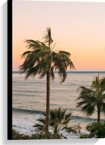 WallClassics - Canvas  - Hoge Palmbomen bij Zee - 40x60 cm Foto op Canvas Schilderij (Wanddecoratie op Canvas)