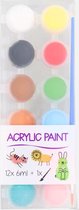 Decotime | Acrylverf voor kinderen | Met penseel | 12 kleuren in handige verfpotjes | Verven | Schilderen
