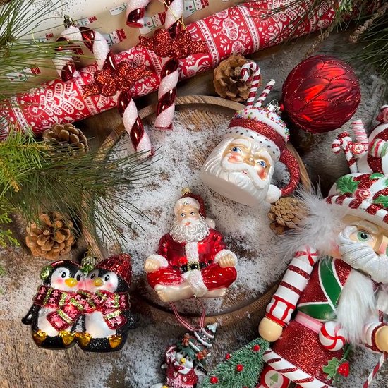 Viv! Home Luxuries Christmas Ornament - Santa Yoga - verre soufflé bouche - rouge - 10,5cm