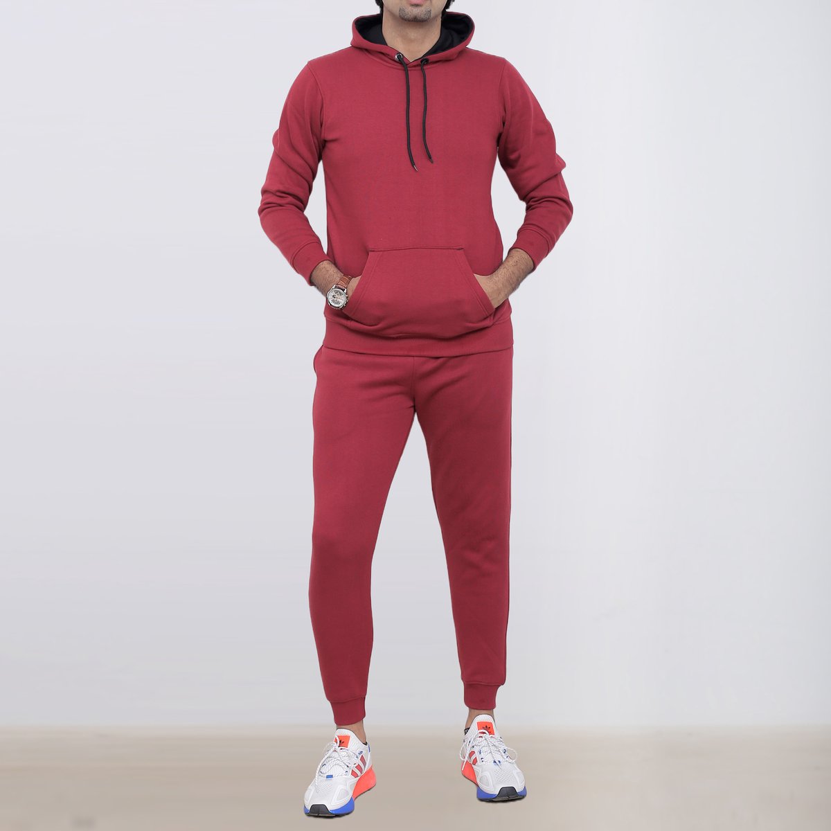 ICONICX Mens Plain Tracksuit Fleece Pullover Hoodie Pants Hooded Sweatshirt with Trousers Cotton Jogging Suit Exercise, Fitness, Boxing MMA, MAROON