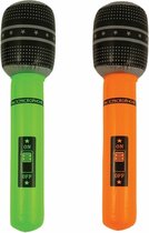 Henbrandt Opblaasbare microfoons - 2x stuks - neon groen/oranje - 40 cm