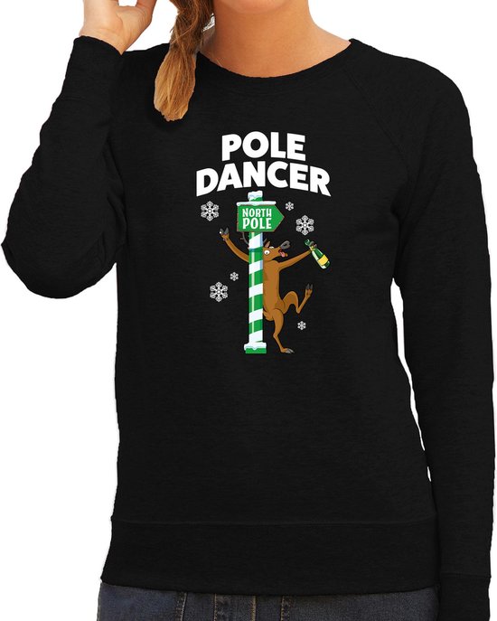 Bellatio Decorations foute humor Kersttrui paaldanser rendier - sweater - zwart - dames M