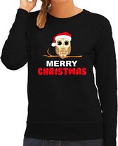 Bellatio Decorations leuke dieren Kersttrui christmas uil Kerst - sweater - zwart - dames M