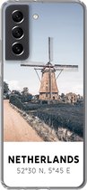 Geschikt voor Samsung Galaxy S21 FE hoesje - Nederland - Molen - Weiland - Siliconen Telefoonhoesje