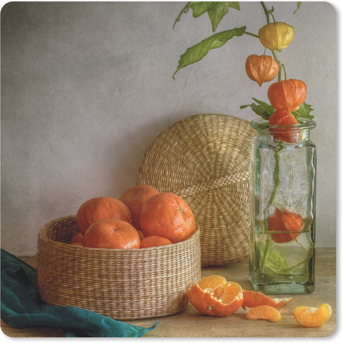 Muismat 20x20 cm - Mousepad Mandarijn - Stilleven - Vaas - Muismatten