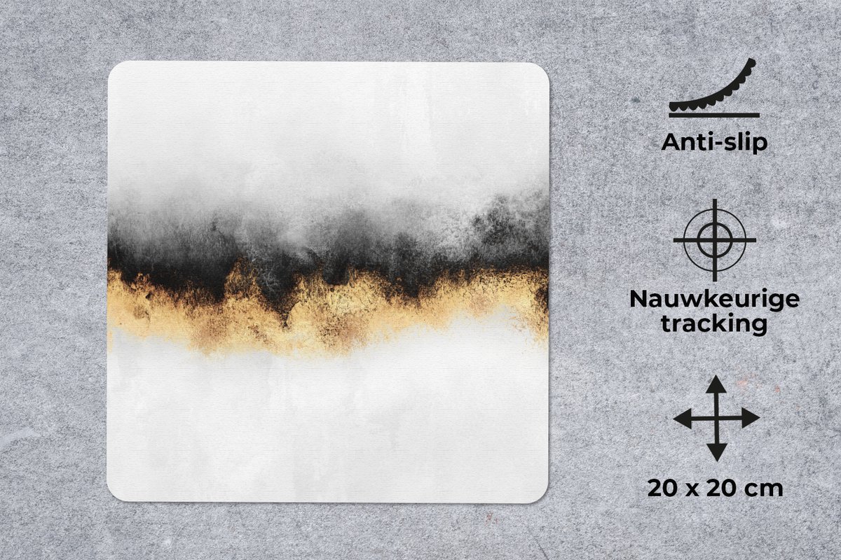 Muismat 20x20 cm - Mousepad Goud - Chic - Abstract - Zwart - Wit - Luxe - Muismatten