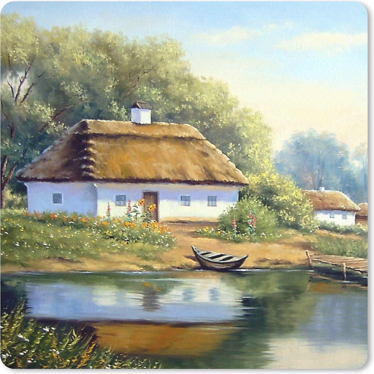 Muismat 20x20 cm - Mousepad Schilderij - Huis - Natuur - Water - Olieverf - Muismatten