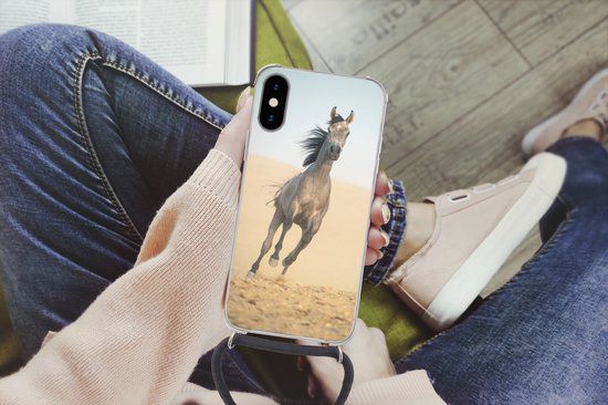 Coque avec cordon iPhone X - Cheval - Sable - Désert - Siliconen - Bandoulière - Coque arrière avec cordon - Coque pour téléphone avec cordon - Coque avec corde