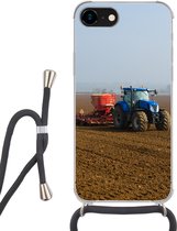 Hoesje met koord Geschikt voor iPhone 7 - Tractor - Blauw - Mist - Siliconen - Crossbody - Backcover met Koord - Telefoonhoesje met koord - Hoesje met touw