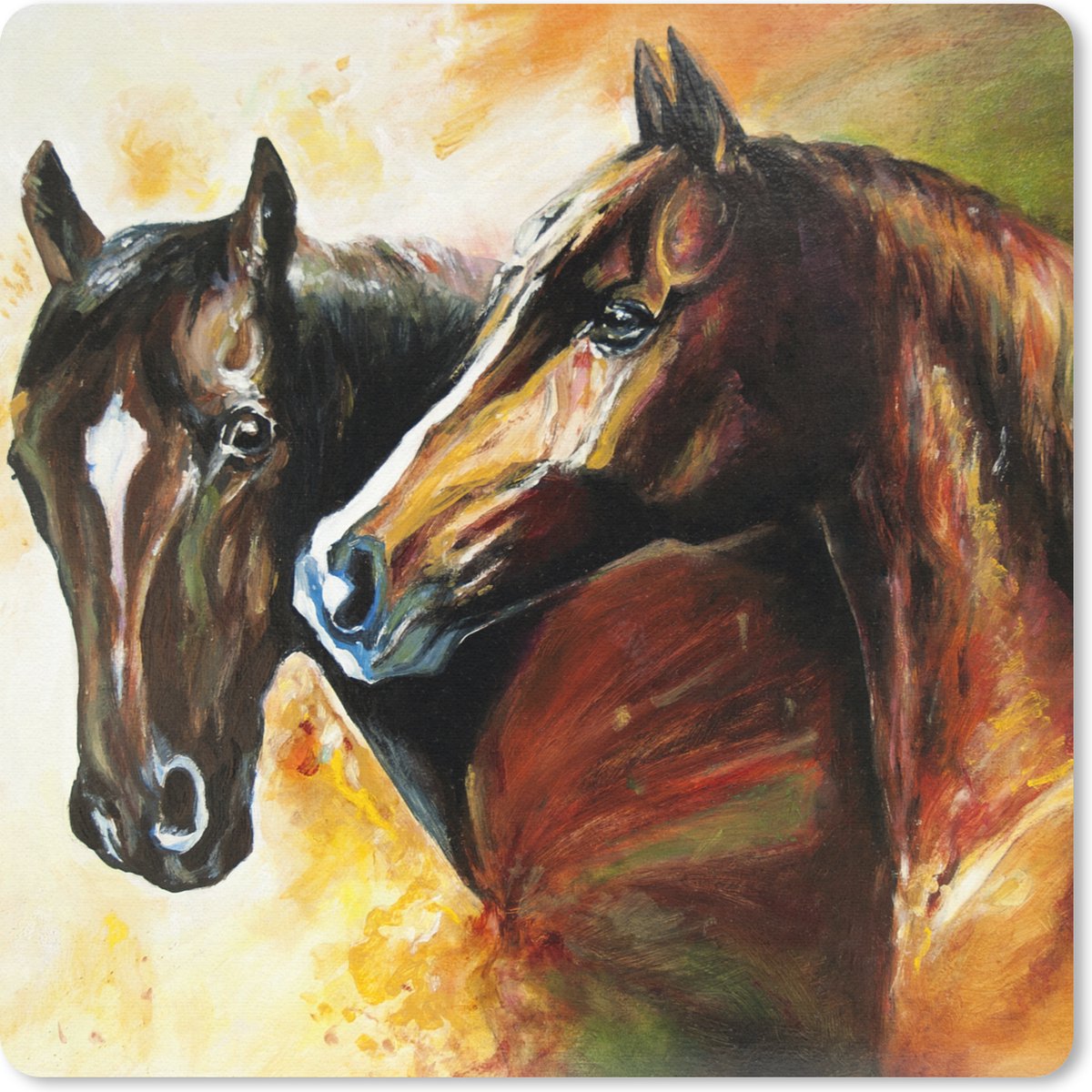 Muismat 30x30 cm - Mousepad Schilderij - Paarden - Dieren - Olieverf - Muismatten