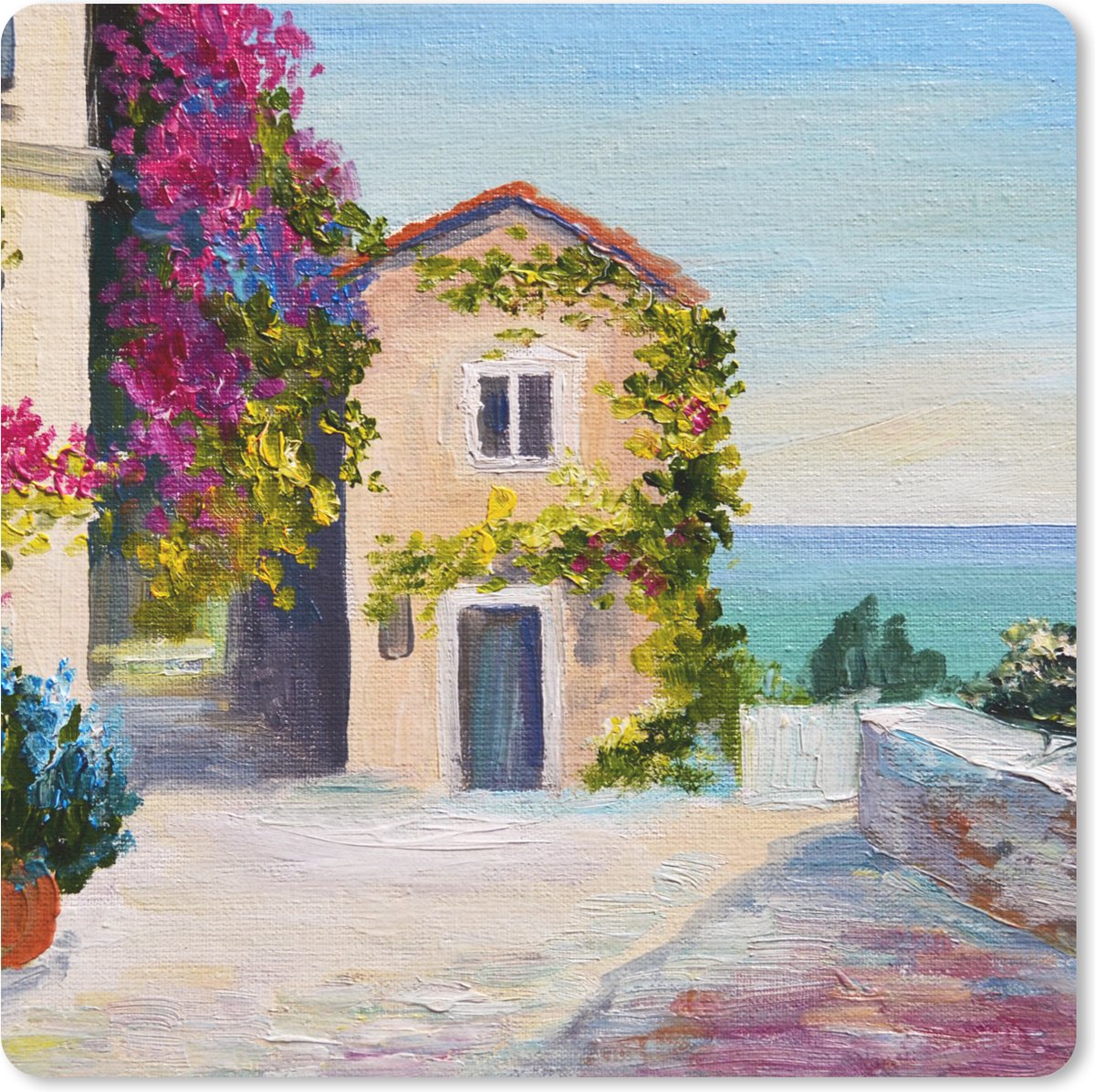 Muismat 30x30 cm - Mousepad Schilderij - Huis - Olieverf - Dorp - Muismatten