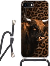 Coque avec cordon iPhone SE 2020 - Highlander écossais - Fourrure - Imprimé panthère - Siliconen - Bandoulière - Coque arrière avec cordon - Coque pour téléphone avec cordon - Coque avec corde