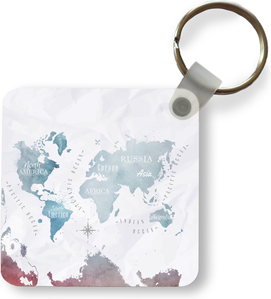 Sleutelhanger - Uitdeelcadeautjes - Wereldkaart - Blauw - Olieverf - Plastic