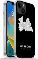 Geschikt voorApple Iphone 14 Plus - Soft case hoesje - Utrecht - Zwart - Wegenkaart Nederland - Siliconen Telefoonhoesje