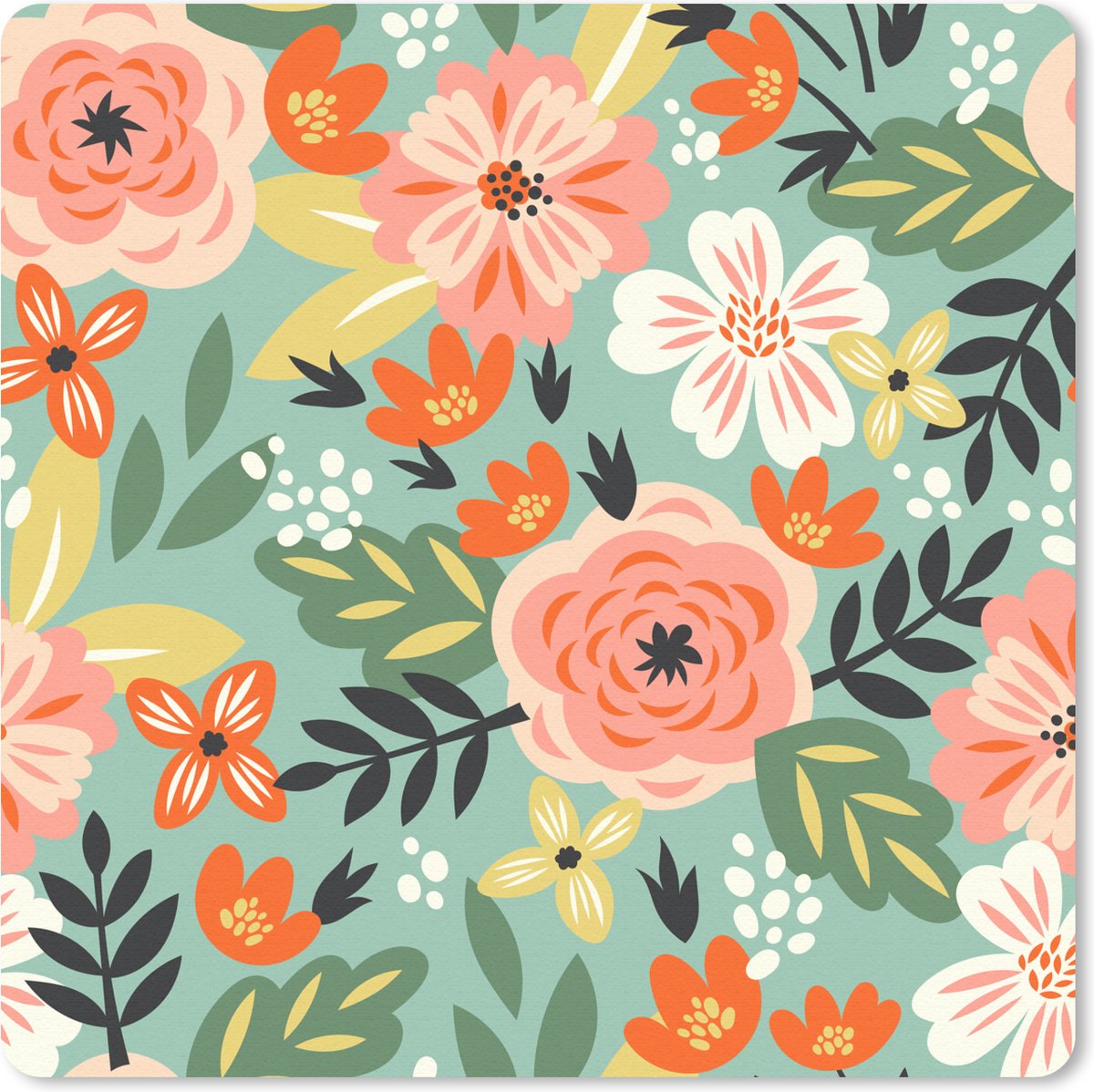 Muismat 30x30 cm - Mousepad Bloemen - Illustratie - Patroon - Muismatten