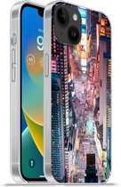 Geschikt voorApple Iphone 14 Plus - Soft case hoesje - Bovenaanzicht van Times Square in New York - Siliconen Telefoonhoesje
