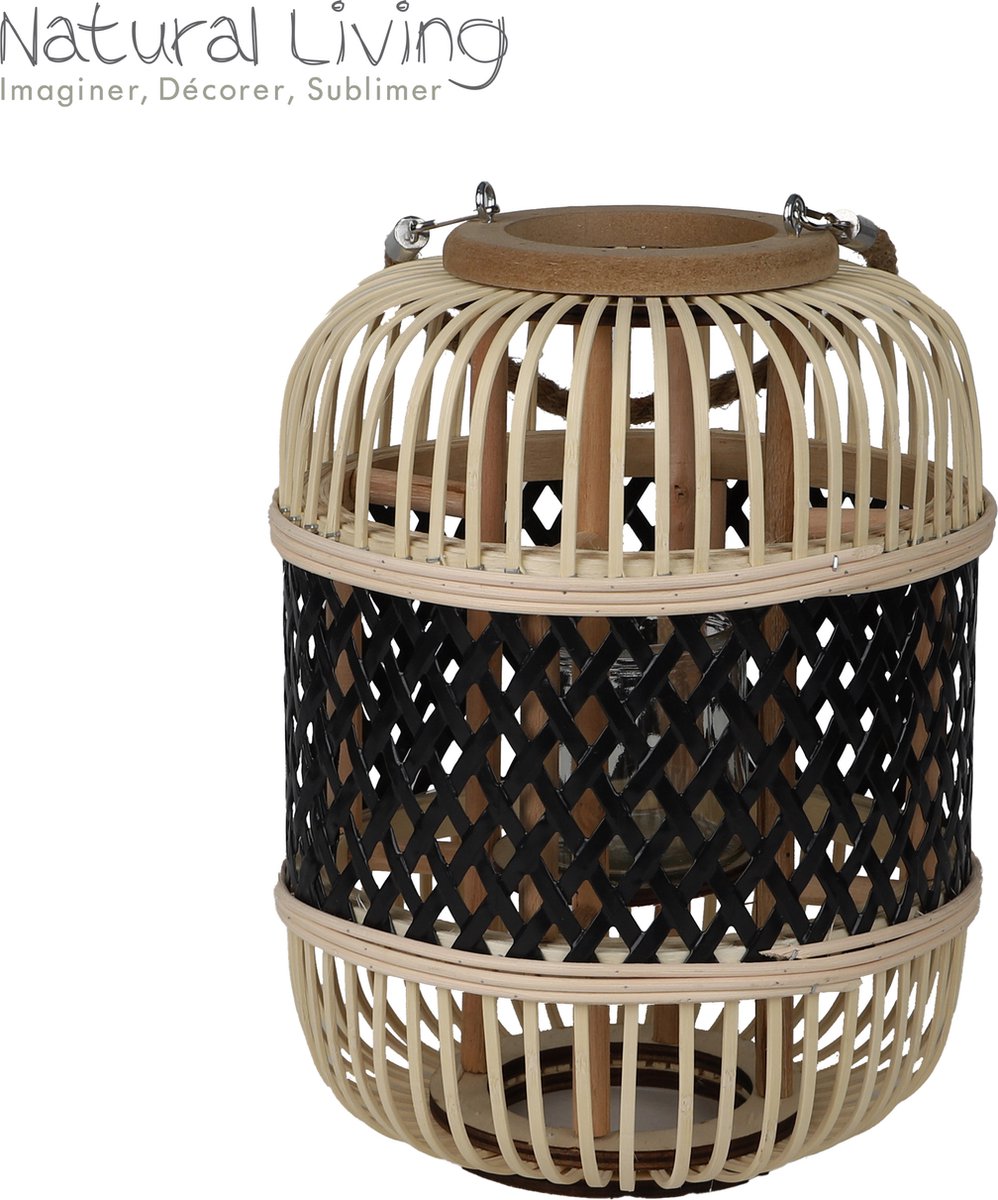 "NATURAL LIVING" Bamboe- en metalen lantaarn YOKO zwart Ø23 cm x H31 cm