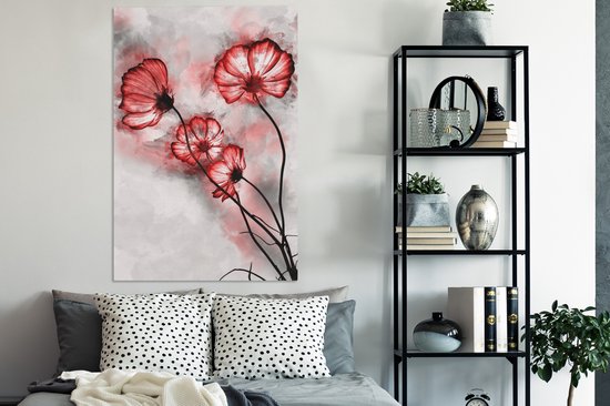 Peintures sur toile - Fleurs - Aquarelle - Rouge - 80x120 cm - Décoration murale