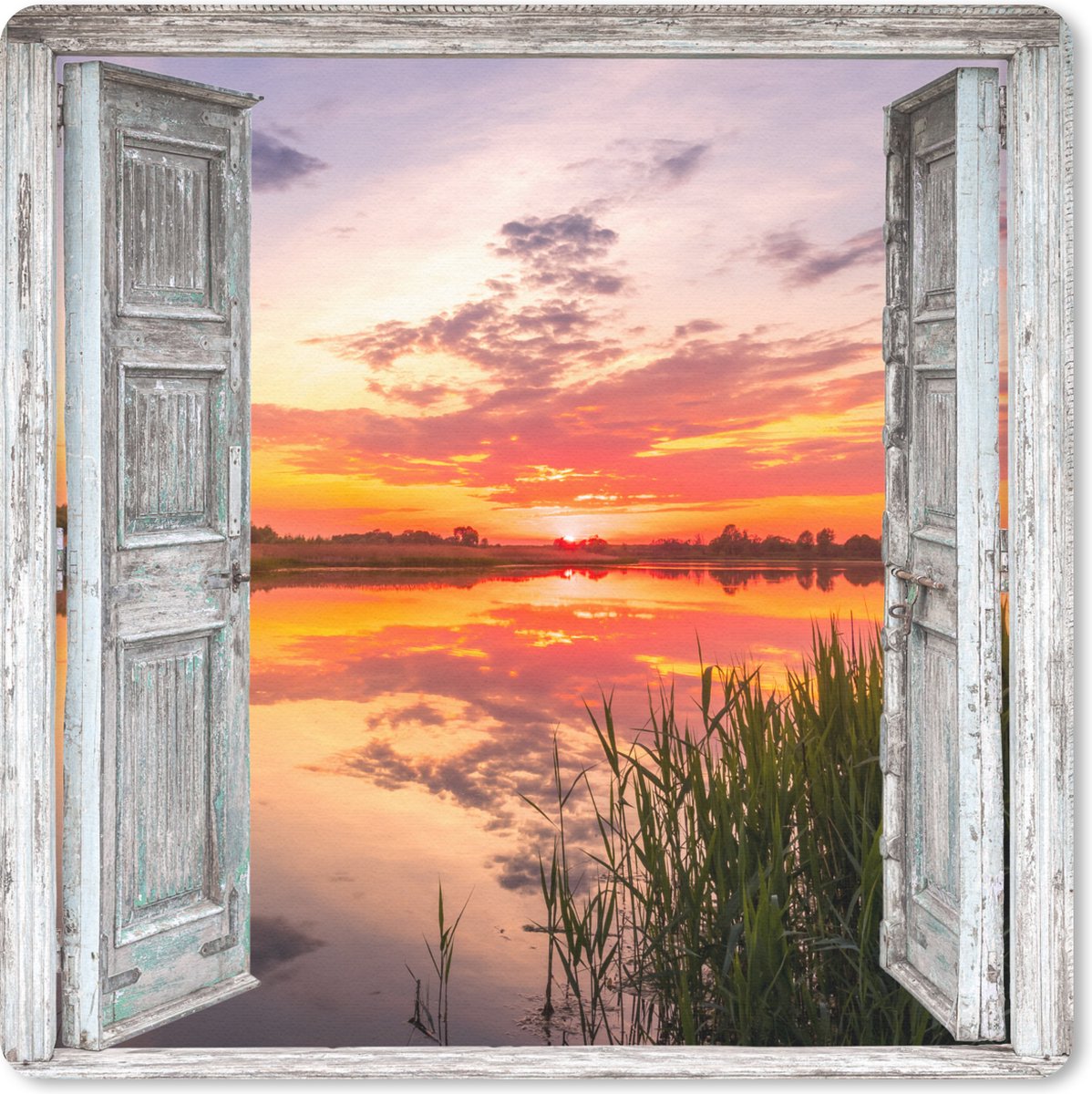 Muismat 20x20 cm - Mousepad Landschap - Zonsondergang - Water - Doorkijk - Muismatten