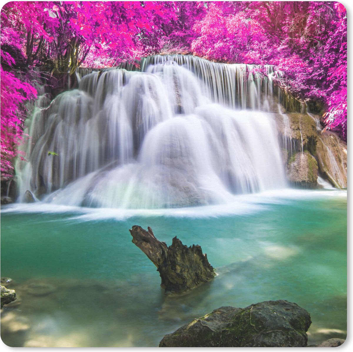 Muismat 20x20 cm - Mousepad Waterval - Roze - Bomen - Muismatten