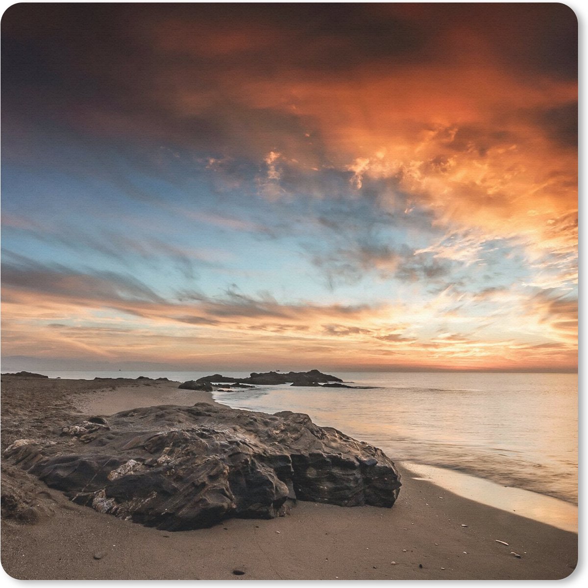Muismat 20x20 cm - Mousepad Strand - Stenen - Avond - Lucht - Natuur - Muismatten