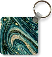 Sleutelhanger - Uitdeelcadeautjes - Marmer printlook - Luxe - Goud - Turquoise - Glitter - Plastic