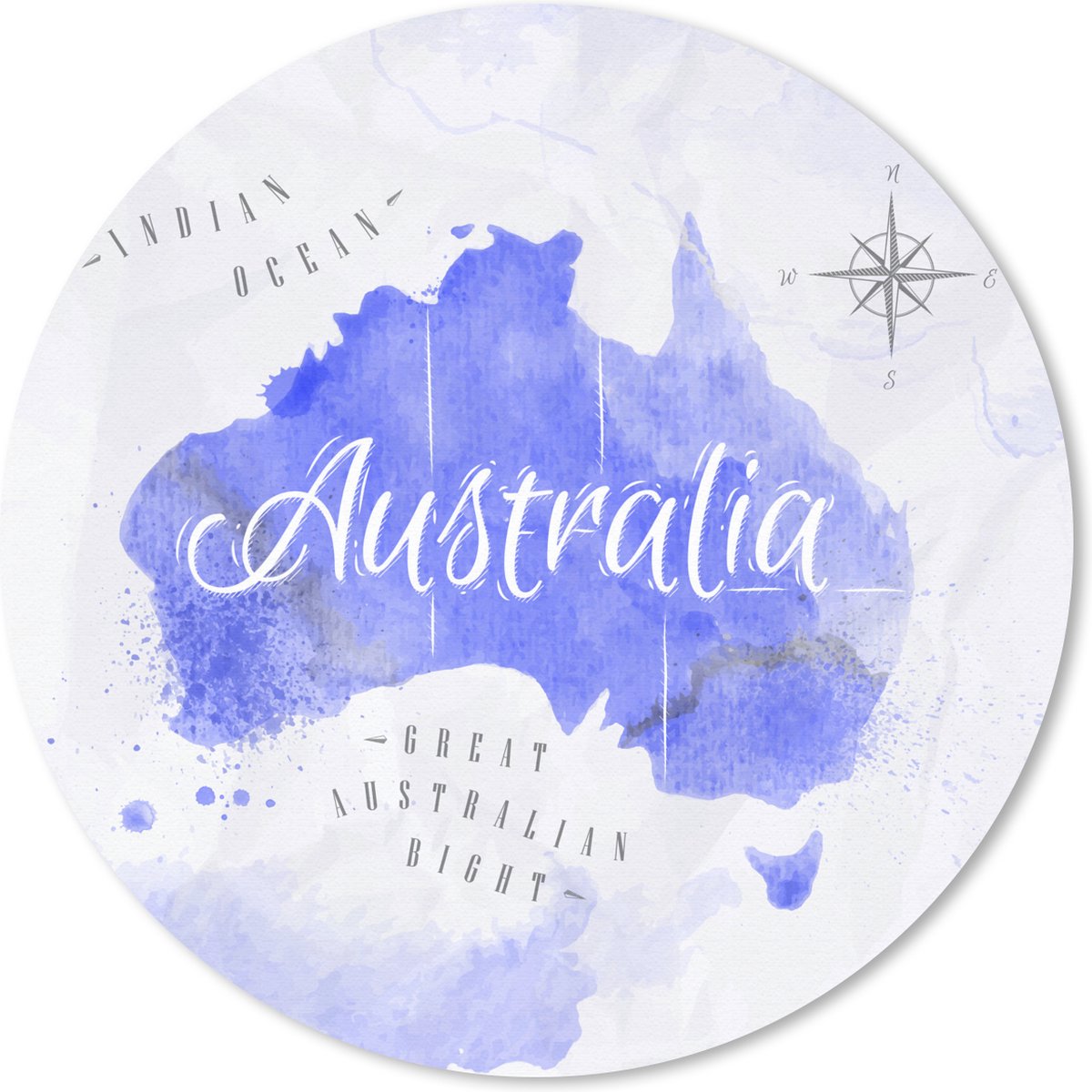 Muismat rond 20x20 cm - Mousepad Wereldkaart - Australië - Blauw - Ronde muismatten