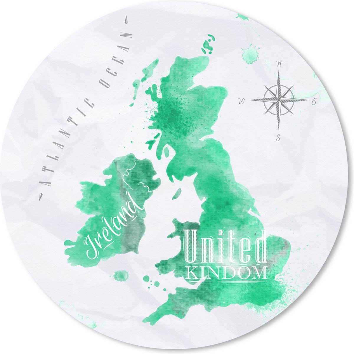 Muismat rond 30x30 cm - Mousepad Engeland - Wereldkaart - Waterverf - Ronde muismatten