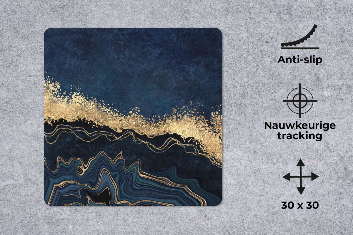 Muismat 30x30 cm - Mousepad Marmer - Textuur - Goud - Illustratie - Muismatten