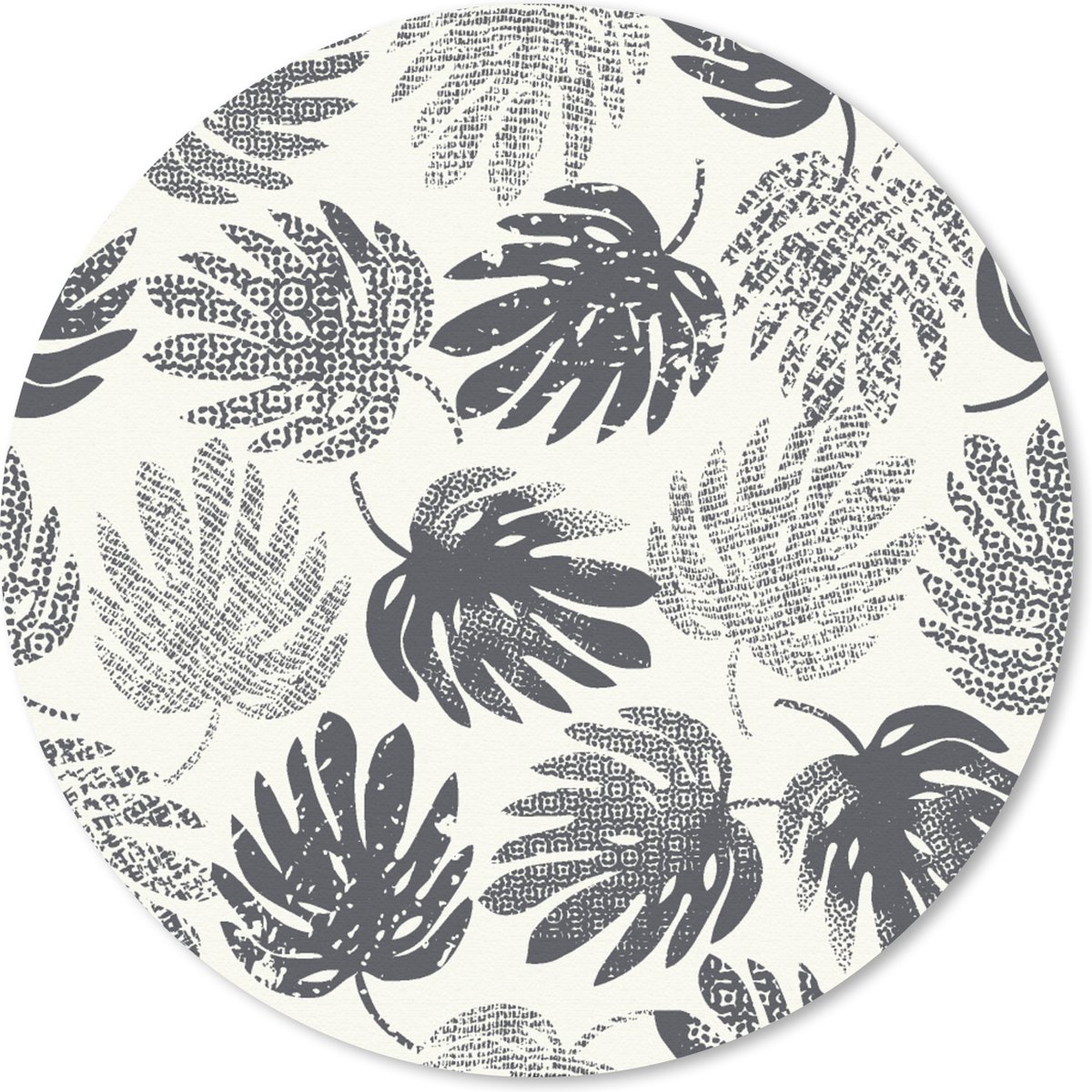 Muismat - Mousepad - Rond - Monstera - Zwart Wit - Patronen - Vintage - 50x50 cm - Ronde muismat