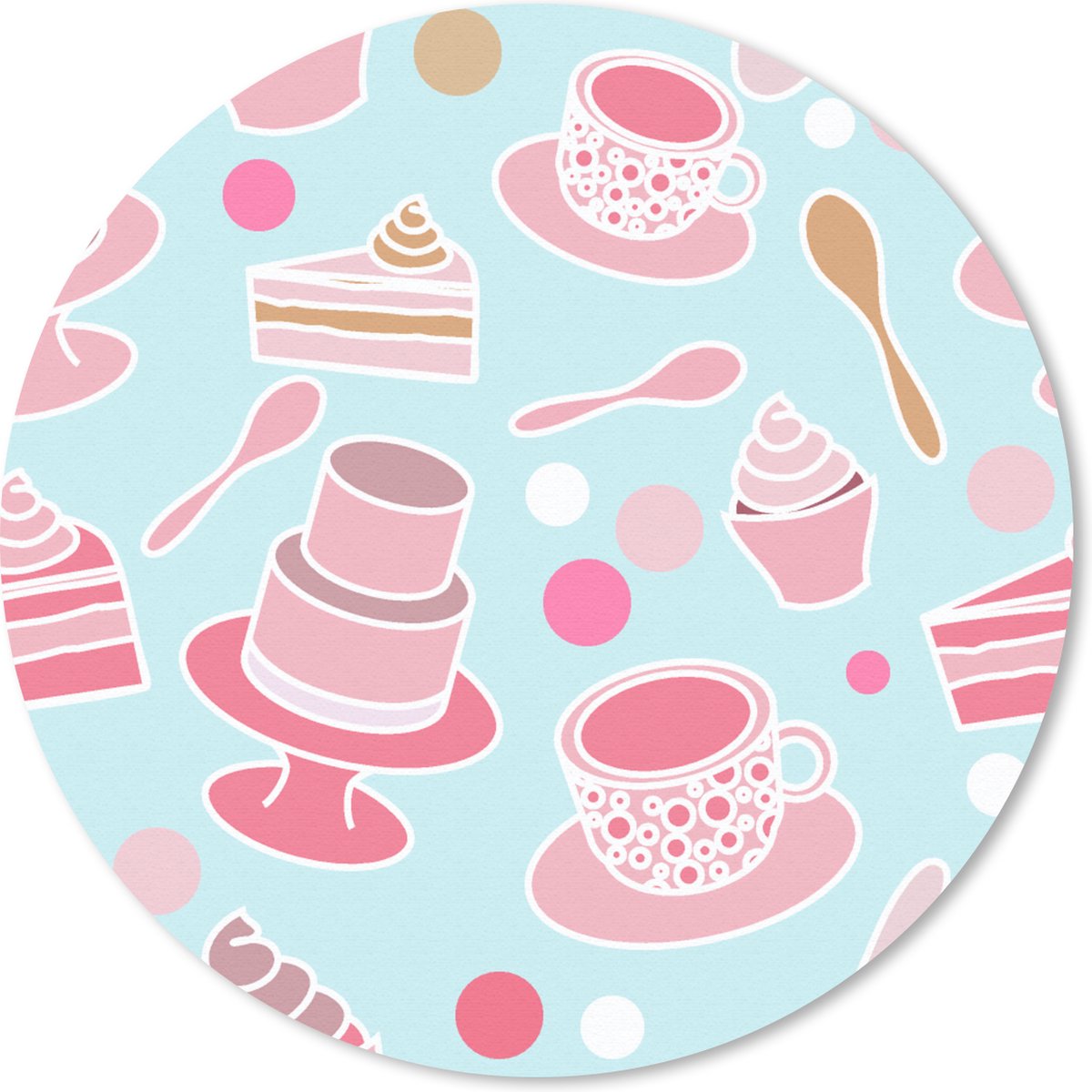 Muismat rond 30x30 cm - Mousepad Taart - Thee - Cupcake - Roze - Design - Ronde muismatten