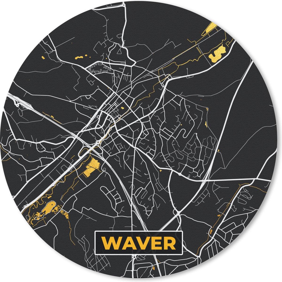 Muismat rond 30x30 cm - Mousepad Waver - Stadskaart - Plattegrond - Goud - Kaart - Ronde muismatten - Stadskaart