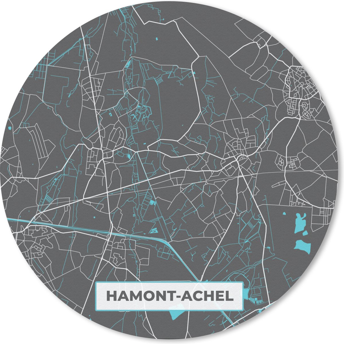 Muismat - Mousepad - Rond - Kaart – Plattegrond – Stadskaart – Hamont Achel – België – Blauw - 20x20 cm - Ronde muismat