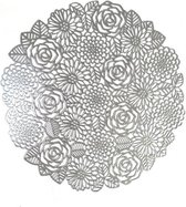 4x Zilver kleur Placemats Rond 'Rosas' - Zilver - Tafeldecoratie -  Kerst/Feesttafel -  Kerstviering - 38cm rond
