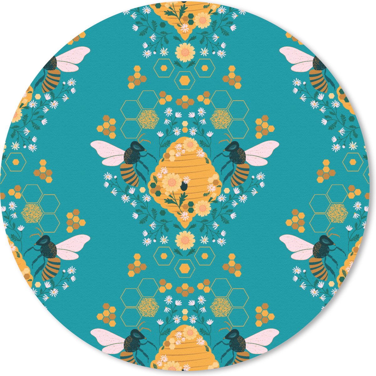 Muismat rond 30x30 cm - Mousepad Bij - Bijenkorf - Patronen - Ronde muismatten