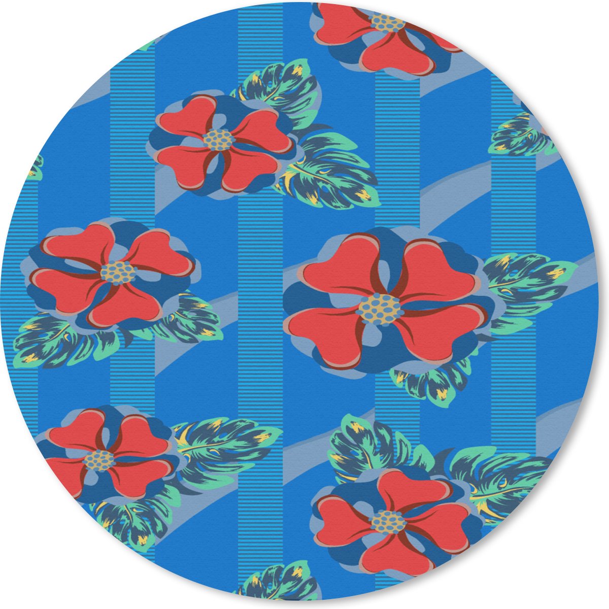 Muismat rond 50x50 cm - Mousepad Hibiscus - Hawaii - Rood - Patroon - Bloem - Ronde muismatten