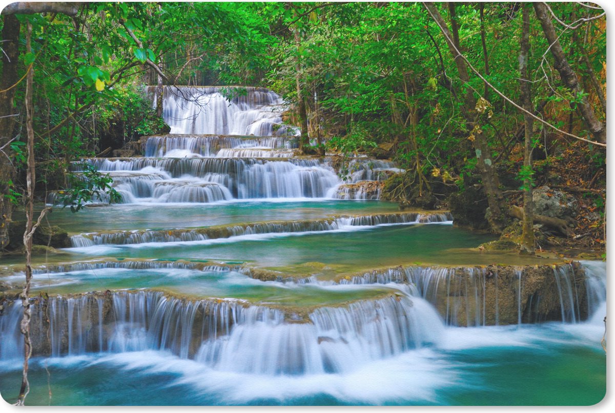 Muismat 27x18 cm - Mousepad Waterval - Bomen - Natuur - Water - Jungle - Muismatten