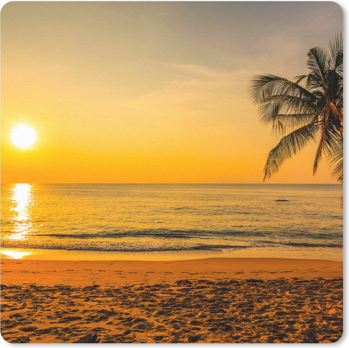 Muismat 30x30 cm - Mousepad Palmboom - Strand - Zonsondergang - Zee - Muismatten