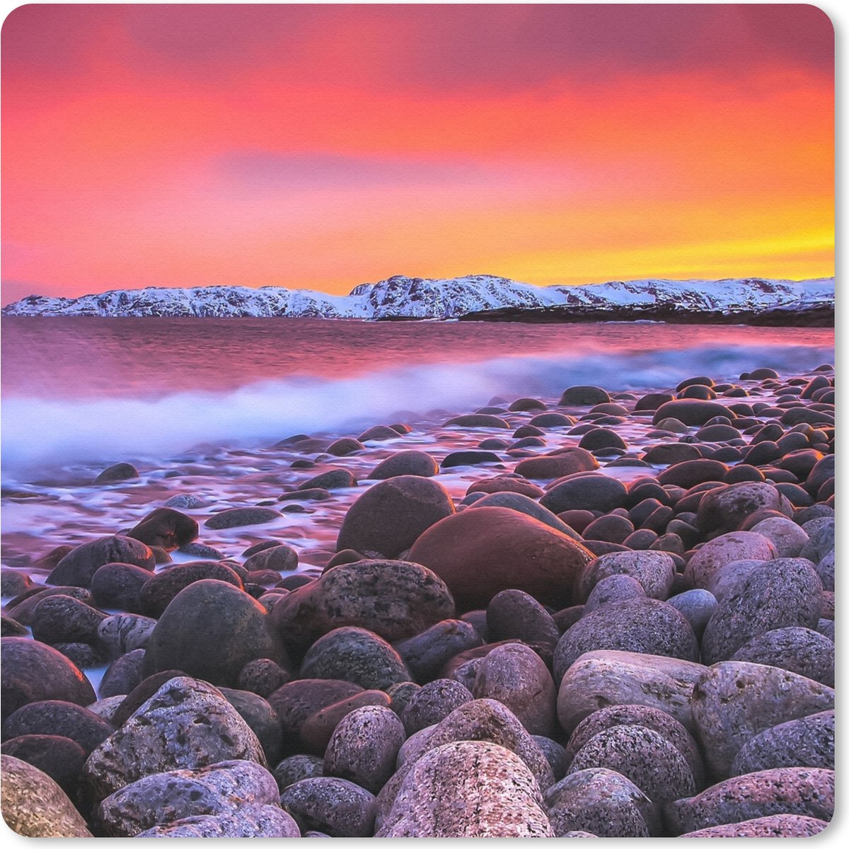 Muismat 30x30 cm - Mousepad Zon - Stenen - Sneeuw - Landschap - Water - Muismatten
