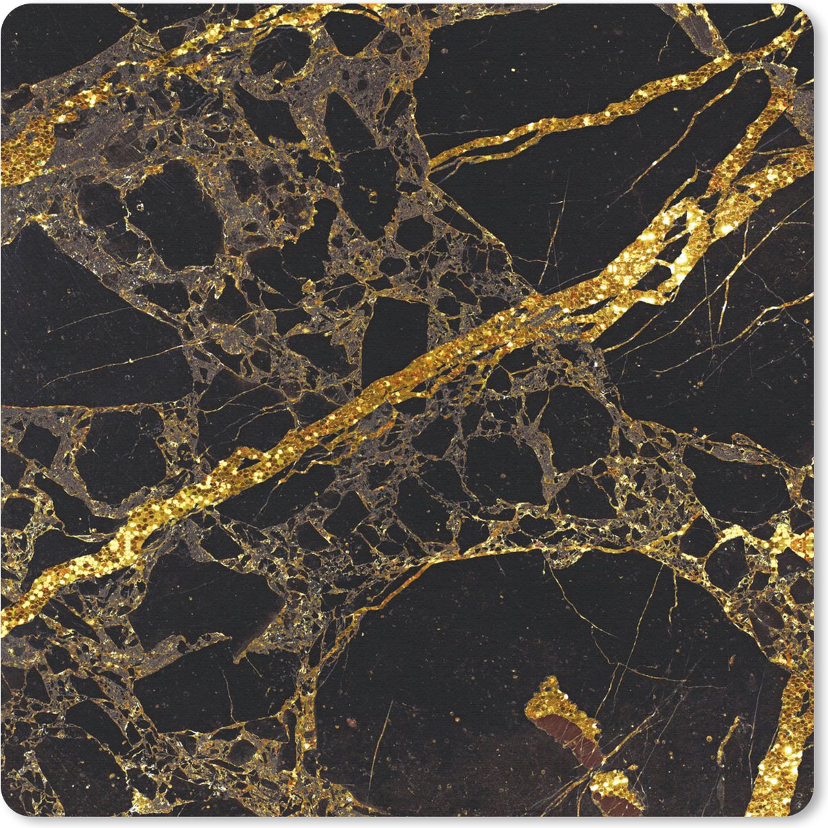 Muismat 30x30 cm - Mousepad Marmer - Zwart - Goud - Trendy - Muismatten